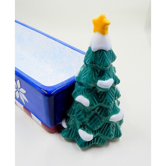 St Nicholas Square Christmas Tidbit Cracker Dish 1999 Bear Christmas Tree - Picture 12 of 14